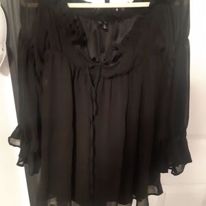 HAODUOYI Black Sheer Blouse
